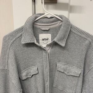aerie Gray Waffle-Knit button up
